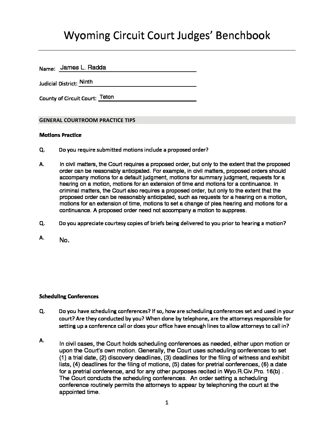 Bench Book Wyoming State Bar