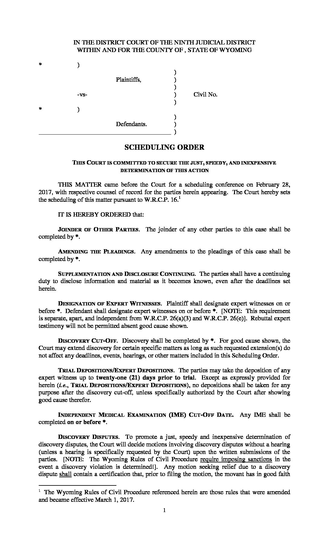 Jury Scheduling Order – Wyoming State Bar