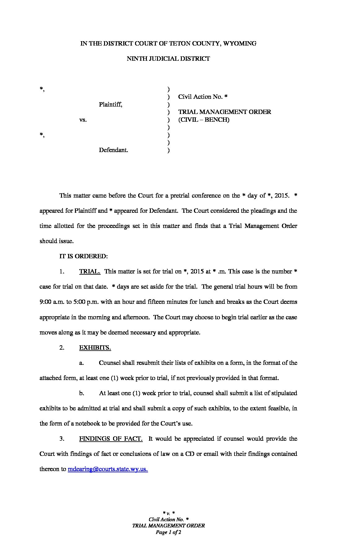 Trial Management Civil Bench Wyoming State Bar